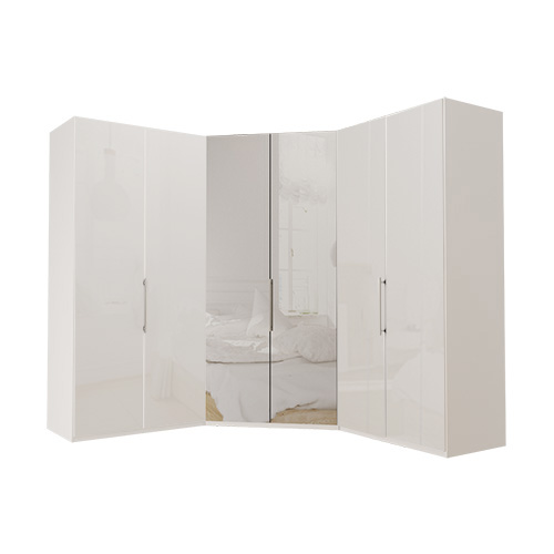 Garderob Atlanta - Vit 216 cm, Vitt glas, 100 + walk-in + 100