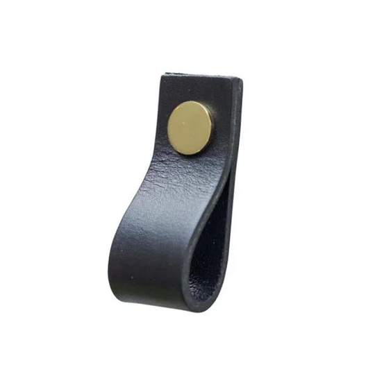 Linfalk Loop läder Längd 65mm svart-mässing 0155L-2501